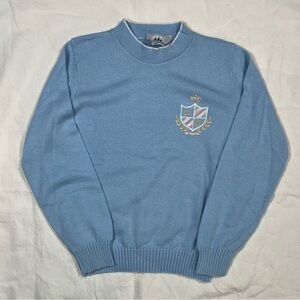 Vintage Bay Point Threads Crest Sweater Small Baby Blue Preppy Made in USA